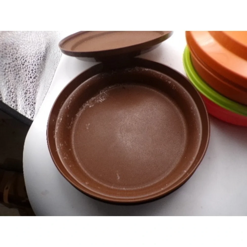 Vintage Tupperware Set 3 Round Containers Brown 1206 Orange 1206 Pink Green 2415